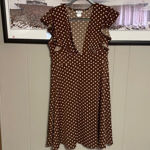 Venus Deep V Brown Polka Dot Dress size Large